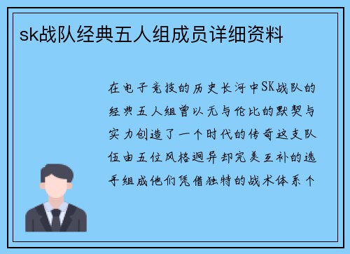 sk战队经典五人组成员详细资料
